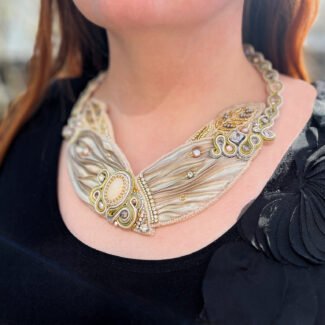 bead embroidered soutache shibori silk bib necklace