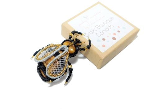 Bead Embroidered Bee Brooch