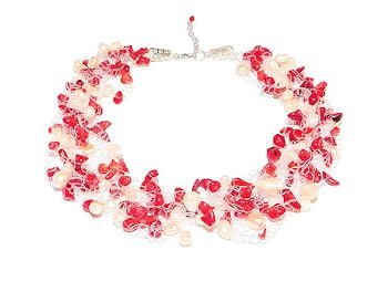 coral pearl floating necklace