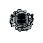 Handmade Bead Embroidered Soutache Bracelet with Onyx Agate