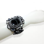 Handmade Bead Embroidered White Black Soutache Bracelet