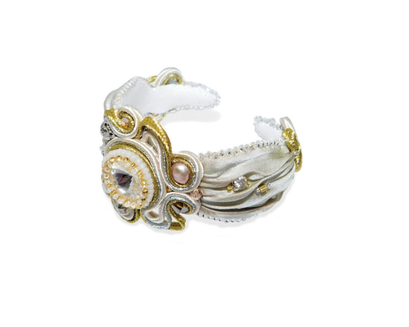 Bead Embroidered Soutache Cuff Bracelet with Shibori Silk