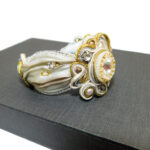 Bead Embroidered Soutache Cuff Bracelet with Shibori Silk