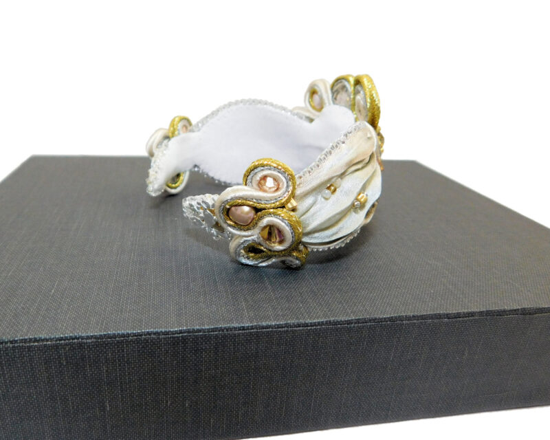 Bead Embroidered Soutache Cuff Bracelet with Shibori Silk