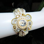 Bead Embroidered Soutache Cuff Bracelet with Shibori Silk