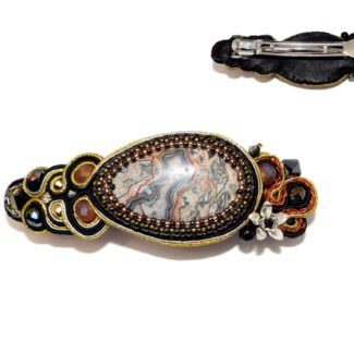 Handmade Bead Embroidered Large Soutache Agate Barrette