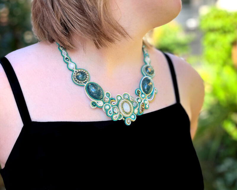 Bead Embroidered Soutache Bib Necklace