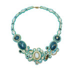 Soutache turquoise white bib necklace