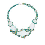 white aqua gold bib necklace