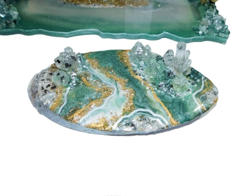 Epoxy Resin Aventurine Geode Tray Coaster Set