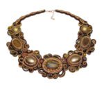 bead embroidered soutache jasper bronzite bib necklace