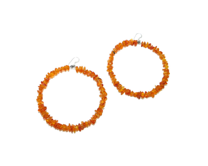 925 Silver Baltic Amber Large Hoop Earrings