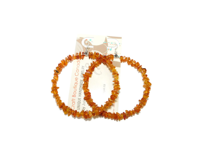 925 Silver Baltic Amber Large Hoop Earrings