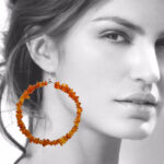 Silver Baltic Amber Large Hoop Earrings