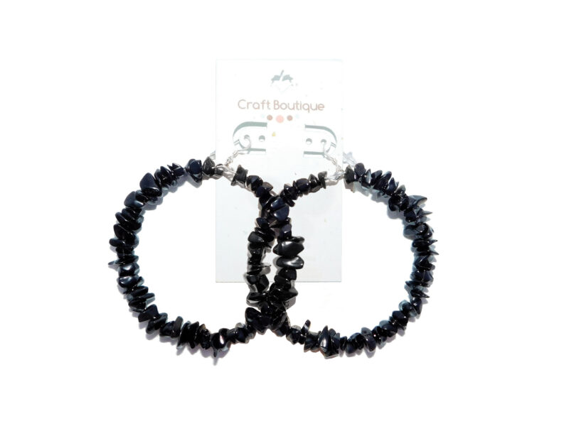 Large Black Onyx Hoop Earrings 925 Sterling Silver