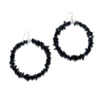 Large Obsidian Hoop Earrings 925 Sterling Silver