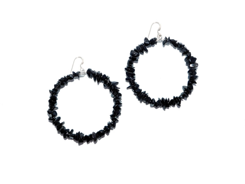 Large Obsidian Hoop Earrings 925 Sterling Silver