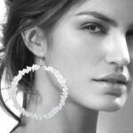 Large Clear quartz Hoop Earrings 925 Sterling Silver