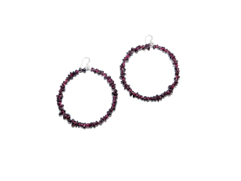 Large burgundy Hoop Earrings 925 Sterling Silver