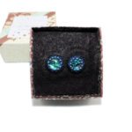 blue green paua shell round cuff links men women gift