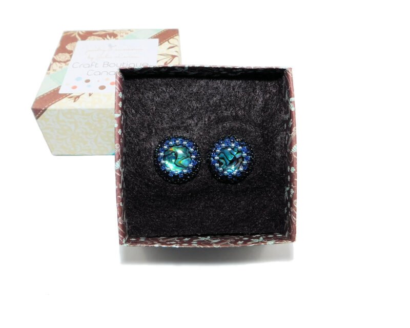 blue green paua shell round cuff links men women gift