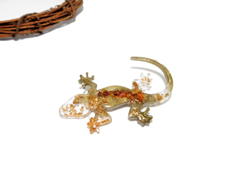 gold amber lizard brooch pin girl teen gift idea