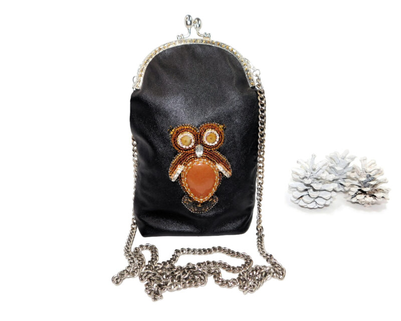 bead embroidered with agate purse handmade Christmas unique gift girl teen women leather bag