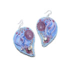 bead-embroidered shibori silk pink purple earrings