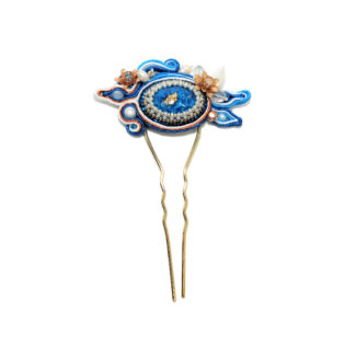 blue soutache long metal decorative hair comb