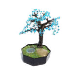 Handmade Blue Magnesite Blooming Bonsai with Fishpond Turquoise Gem Wire Artificial Tree Office Mantel Shelf Decor Gift Beaded Garden