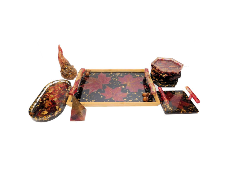 Epoxy resin Canadian souvenir tray coasters jar barware drinkware set maple leaf fall Thanksgiving present housewarming