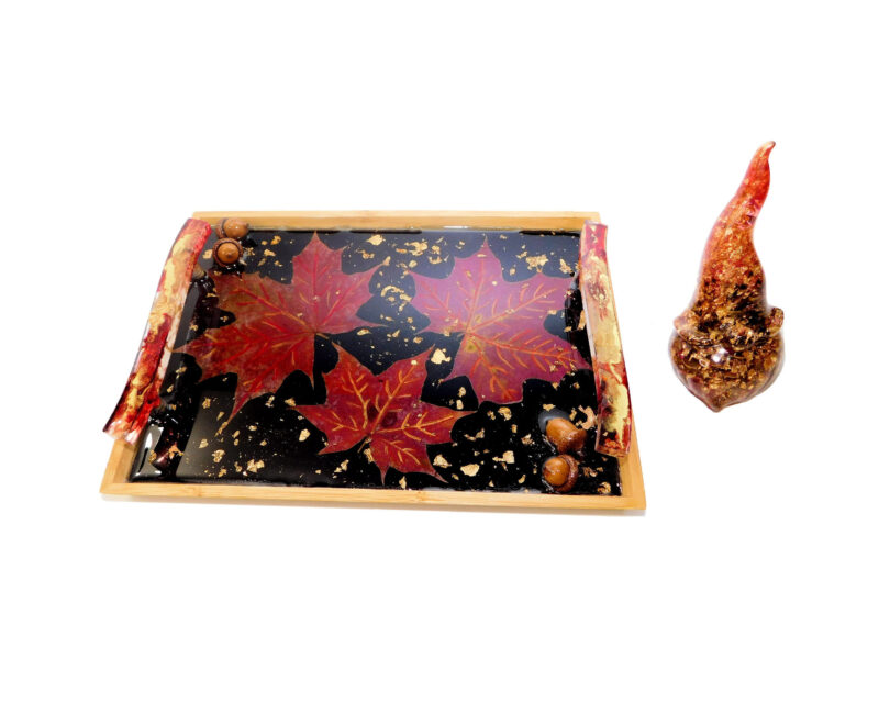 Epoxy resin Canadian souvenir tray coasters jar barware drinkware set maple leaf fall Thanksgiving present housewarming