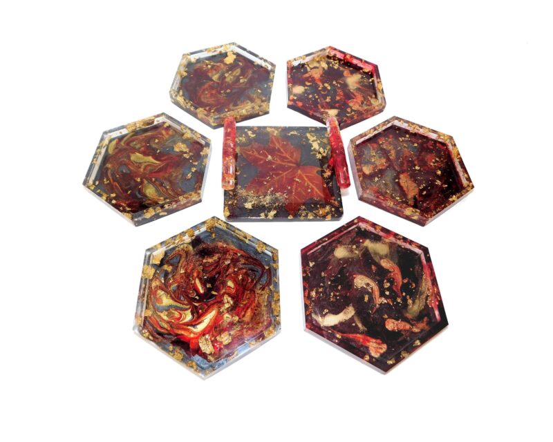 Epoxy resin Canadian souvenir tray coasters jar barware drinkware set maple leaf fall Thanksgiving present housewarming barware drinkware father grandpa gift idea