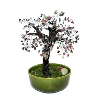 Tourmaline Lilac Bonsai in Pot Gemstone Feng Shui Artificial Wire Tree Office Shelf Decor Mantel Centerpiece Gift Beaded Garden