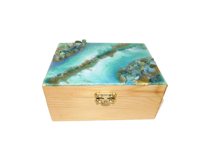 ocean sea epoxy resin geode marble jewelry box organizer mirror gemstone gold turquoise gift birthday mother woman grandma buy Canada usa free shipping