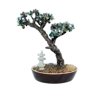 Jasper Pine Bonsai in Pot Gemstone Feng Shui Artificial Wire Tree Office Shelf Decor Mantel Centerpiece Gift Beaded Garden