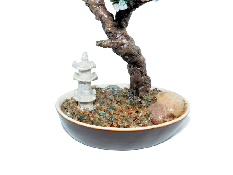 Jasper Pine Bonsai in Pot Gemstone Feng Shui Artificial Wire Tree Office Shelf Decor Mantel Centerpiece Gift Beaded Garden