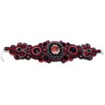 Handmade Bead Embroidered Soutache Bracelet with Jasper Agate Hematite Unique Woman Gift