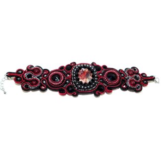 Handmade Bead Embroidered Soutache Bracelet with Jasper Agate Hematite Unique Woman Gift