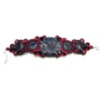 Handmade Bead Embroidered Soutache Bracelet with Jasper Agate Hematite Unique Woman Gift