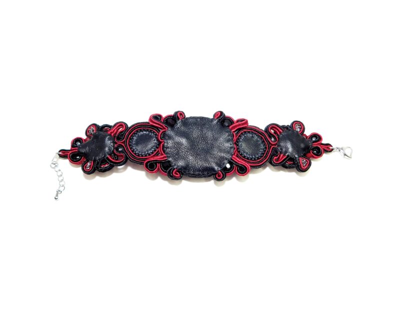 Handmade Bead Embroidered Soutache Bracelet with Jasper Agate Hematite Unique Woman Gift