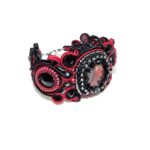 Handmade Bead Embroidered Soutache Bracelet with Jasper Agate Hematite Unique Woman Gift