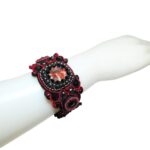 Handmade Bead Embroidered Soutache Bracelet with Jasper Agate Hematite Unique Woman Gift