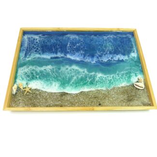 3Pcs Epoxy Resin Gift Set with Tray Ring Holder Sea Turtle Keychain Handbag Charm Tropical Ocean Sea Wave Beach Home Cottage Decor