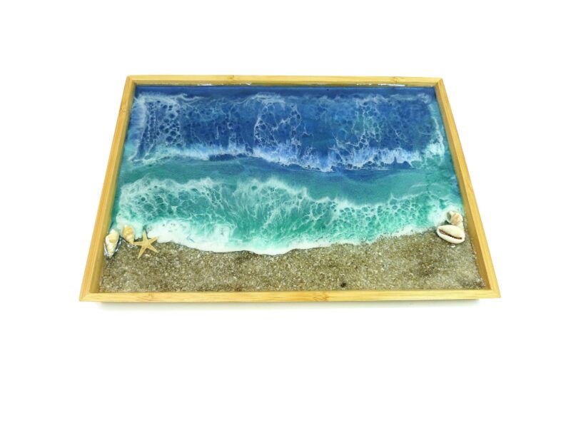 3Pcs Epoxy Resin Gift Set with Tray Ring Holder Sea Turtle Keychain Handbag Charm Tropical Ocean Sea Wave Beach Home Cottage Decor