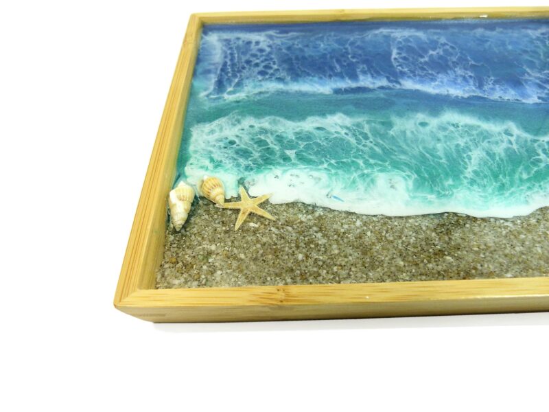 3Pcs Epoxy Resin Gift Set with Tray Ring Holder Sea Turtle Keychain Handbag Charm Tropical Ocean Sea Wave Beach Home Cottage Decor