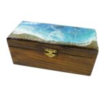 Handmade Epoxy Resin Ocean Wave Wooden Jewellery Box with Dolphins Trinket Keepsake Jewelry Holder Sea Nautical Beach Home Decor Unique Gift
