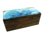 Handmade Epoxy Resin Ocean Wave Wooden Jewellery Box with Dolphins Trinket Keepsake Jewelry Holder Sea Nautical Beach Home Decor Unique Gift