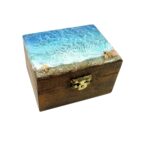 Handmade Small Ocean Wave Epoxy Resin Wooden Jewellery Box Unique Keepsake Trinket Jewelry Ring Organizer Nautical Beach Gift