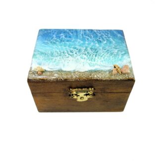 Handmade Small Ocean Wave Epoxy Resin Wooden Jewellery Box Unique Keepsake Trinket Jewelry Ring Organizer Nautical Beach Gift